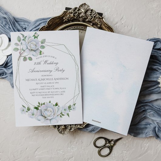 White Floral Geometric Waterverf 25th Jubileum Kaart