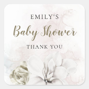 White Floral Girl of Boy Baby shower Bedankt Vierkante Sticker