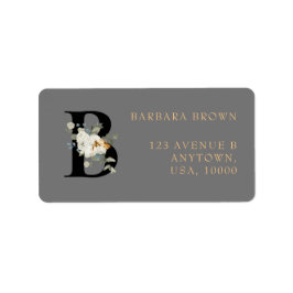 White Floral Gold Accents Monogram B Etiket