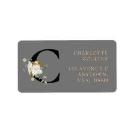 White Floral Gold Accents Monogram C Etiket