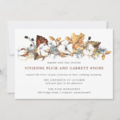 White Floral Gold Autumn Leaves Wedding Kaart (Voorkant)