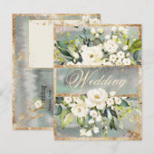 White Floral Gold Botanical Cream Ivory Wedding Uitnodiging Briefkaart (Voorkant / Achterkant)
