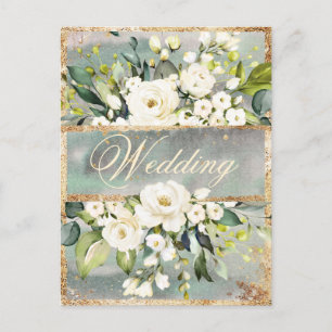 White Floral Gold Botanical Cream Wedding Uitnodiging Briefkaart