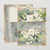 White Floral Gold Botanical Cream Wedding Uitnodiging Briefkaart (Voorkant / Achterkant)