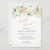 White Floral + Gold Bridal Shower Invitation Kaart (Voorkant)