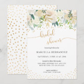 White Floral + Gold Bridal Shower Invitation Kaart (Voorkant / Achterkant)