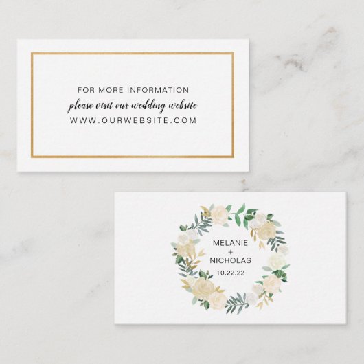 White Floral Gold bruiloft website of info kaart (Voorkant / Achterkant)