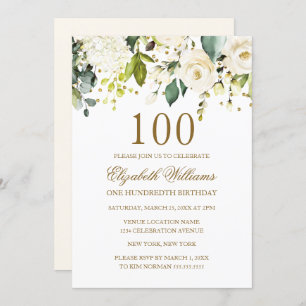 White Floral Gold Confetti 100th Birthday Kaart