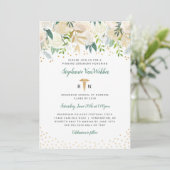 White Floral Gold Confetti RN afstuderen nodigt ui Kaart (Staand voorkant)