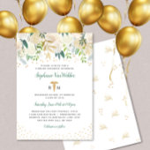 White Floral Gold Confetti RN afstuderen nodigt ui Kaart