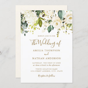 White Floral Gold Confetti Wedding Kaart
