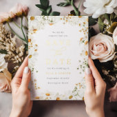 White Floral & Gold Foil Wedding Save The Date Folie Uitnodiging