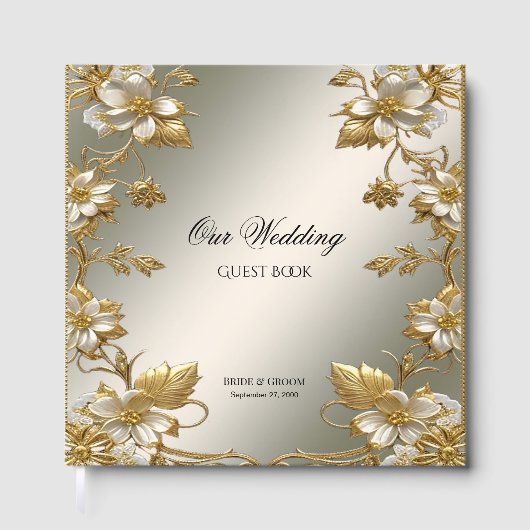 White Floral Gold gastenboek (Voorkant)