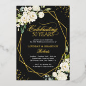 White Floral Gold Geometric Wedding Jubileum Folie Uitnodiging (Voorkant)