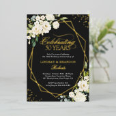 White Floral Gold Geometric Wedding Jubileum Folie Uitnodiging (Staand Voorkant)