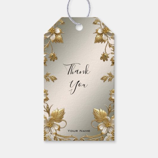White Floral Gold Gift Label Cadeaulabel (Voorkant)