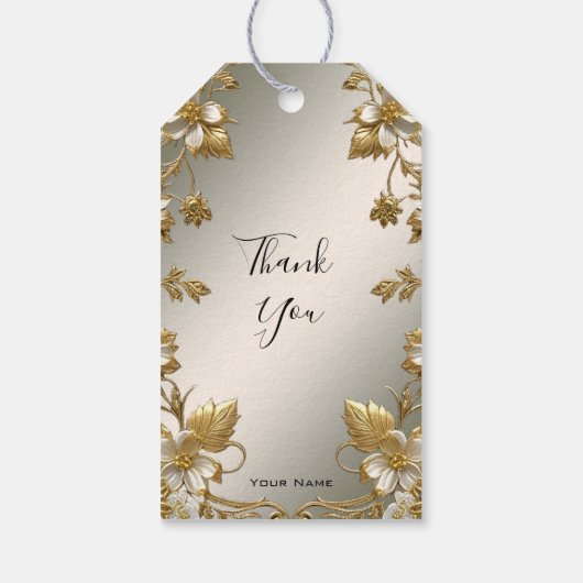 White Floral Gold  Gift Label Cadeaulabel (Achterkant)