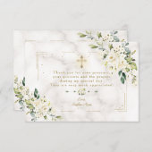 White Floral Gold Glitter Lijst Marble Baptisme Bedankkaart (Voorkant / Achterkant)
