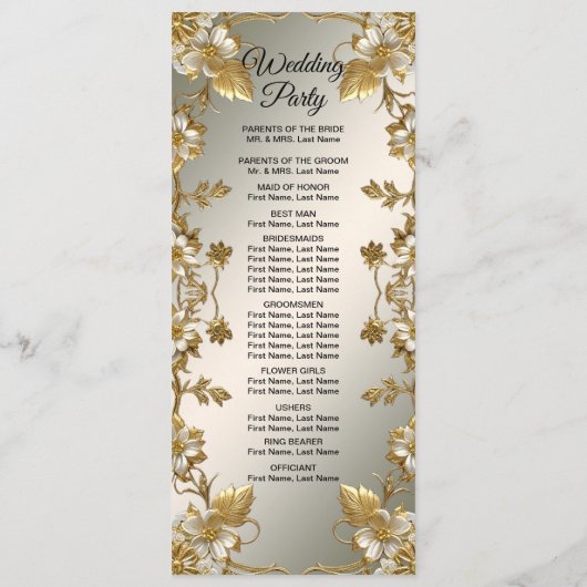 White Floral Gold  huwelijksprogramma Programmakaart (Achterkant)