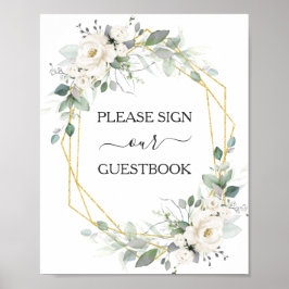 White floral gold lijst bruiloft guestbook-bord poster