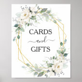 White floral gold lijst bruiloft Kaarten & Gifts s Poster (Voorkant)