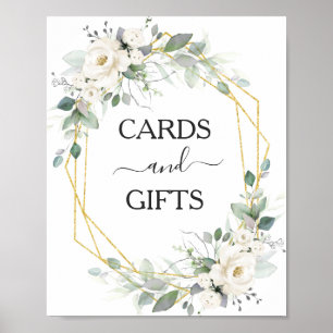 White floral gold lijst bruiloft Kaarten & Gifts s Poster