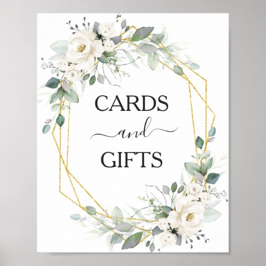 White floral gold lijst bruiloft Kaarten & Gifts s Poster (Voorkant)