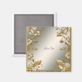 White Floral Gold  magneet (Voorkant / Achterkant)