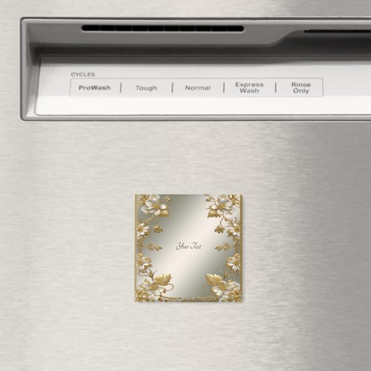 White Floral Gold  magneet (Insitu (Vaatwasser))