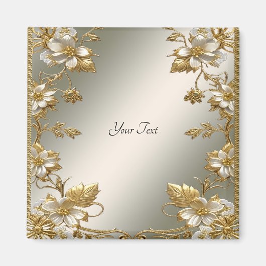 White Floral Gold  magneet (Voorkant)