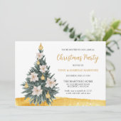 White Floral Gold Ornament kerstboomfeest Kaart (Staand voorkant)