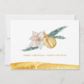 White Floral Gold Ornament kerstboomfeest Kaart (Achterkant)