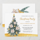 White Floral Gold Ornament kerstboomfeest Kaart (Voorkant / Achterkant)