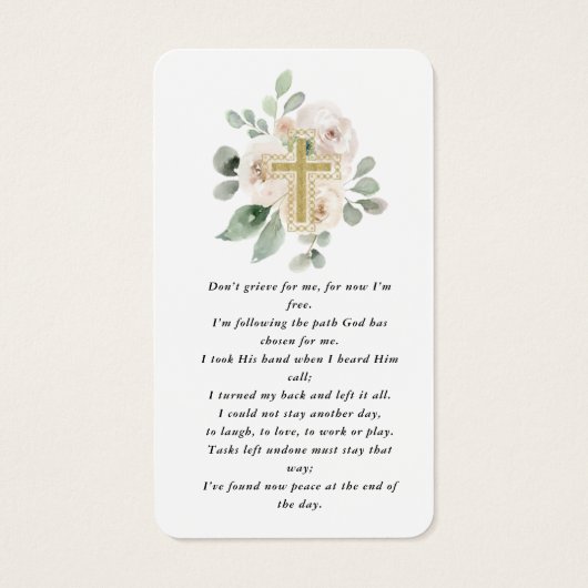 White Floral Gold Photo Funeral Prayer Card Visitekaartje (Achterkant)
