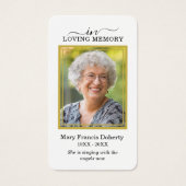 White Floral Gold Photo Funeral Prayer Card Visitekaartje (Voorkant)