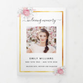 White floral gold phototri-vouwbegrafenisprogramma drieluik aankondiging (Cover)