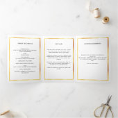 White floral gold phototri-vouwbegrafenisprogramma drieluik aankondiging (Binnen)