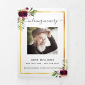 White floral gold phototri-vouwbegrafenisprogramma drieluik aankondiging (Cover)