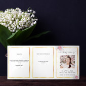 White floral gold phototri-vouwbegrafenisprogramma drieluik aankondiging