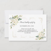 White Floral Gold QR Code Voeg je URL Weddenschap  RSVP Kaartje (Achterkant)