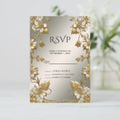 White Floral Gold  RSVP-kaart RSVP Kaartje (Staand voorkant)