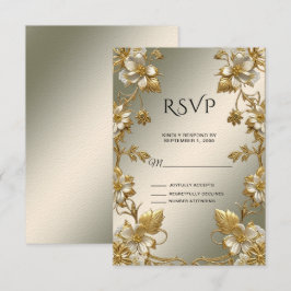 White Floral Gold RSVP-kaart RSVP Kaartje