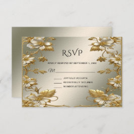 White Floral Gold RSVP-kaart RSVP Kaartje
