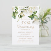 White Floral Gold Shimmer 50th Wedding Jubileum Kaart (Staand voorkant)