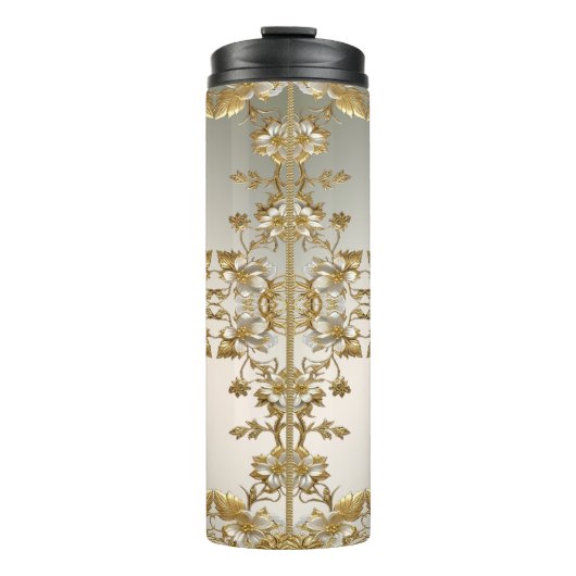 White Floral Gold  Thermische Tumbler Thermosbeker (Voorkant)