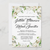 White Floral & Gold Waterverf Wedding Invitations Kaart (Voorkant)