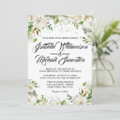 White Floral & Gold Waterverf Wedding Invitations Kaart (Staand voorkant)