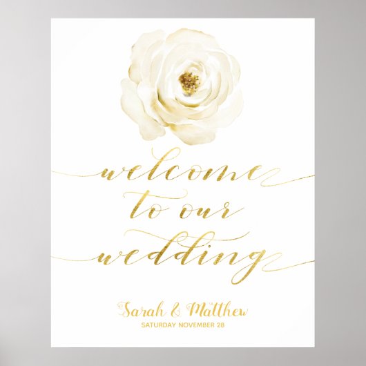 White Floral Gold Welkom op ons huwelijk Poster (Voorkant)