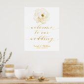 White Floral Gold Welkom op ons huwelijk Poster (Keuken)