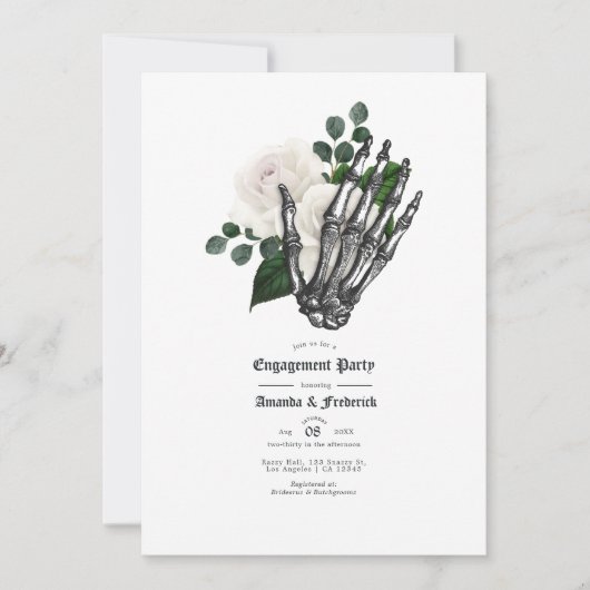 White Floral Gothic Wedding Engagement Party Kaart (Voorkant)